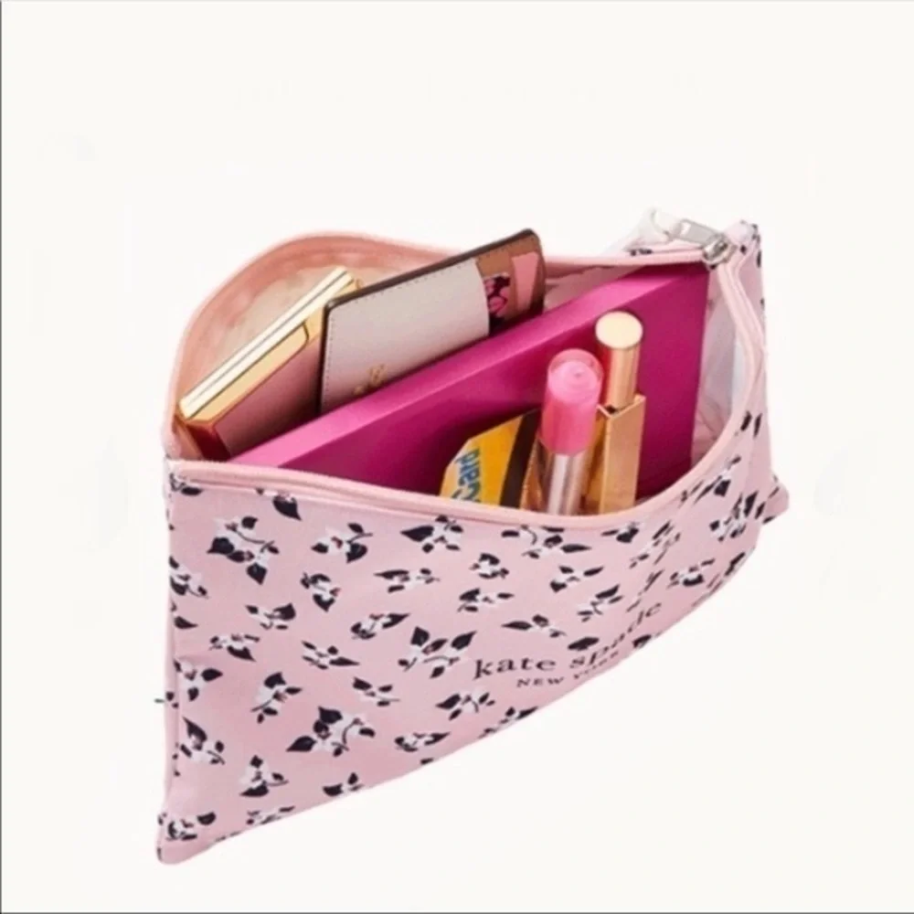 Kate Spade New York Floral Canvas Zip Pouch With Leather Pull NWT